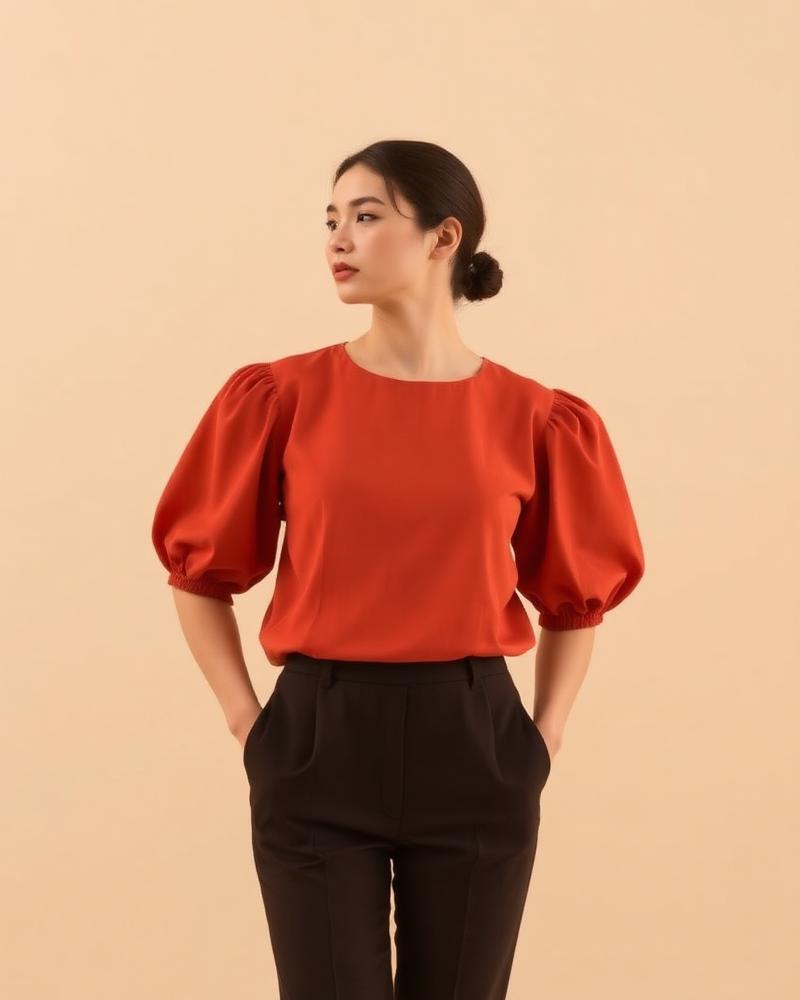 Blusa terracota manga abombada